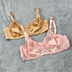 SheCurve Lot of 2 Pearl Shimmer Lace Minimizer Bras Nude & Light Pink Sz 42D